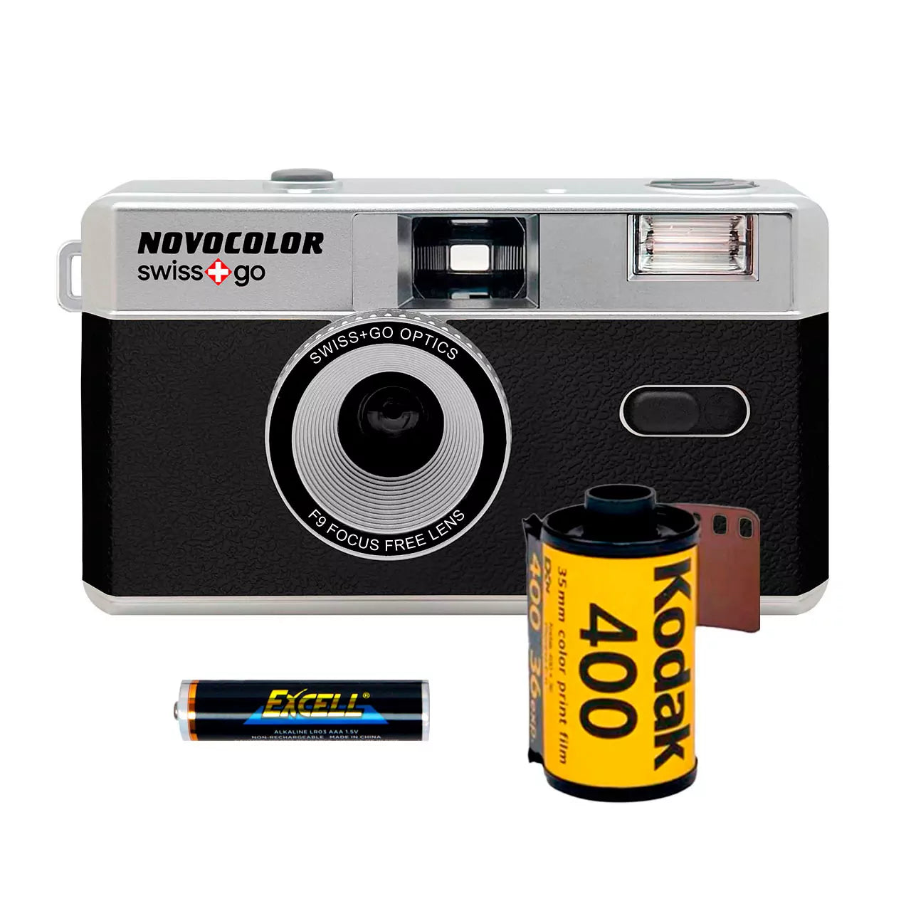 Swiss+Go Novocolor Cámara Analógica 35 mm con Flash  (Pack Completo)